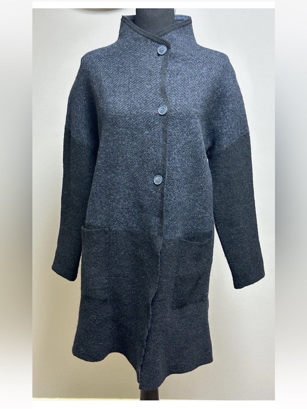Poetry Cardigan Coat Women's Wool Blend Front Pockets Navy Blue/Black Size US 16